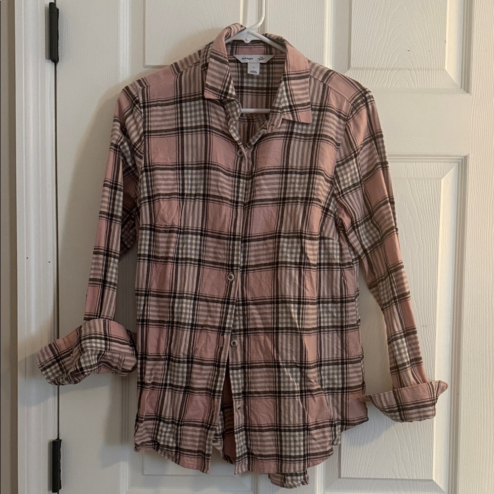 Old Navy Pink Plaid Long Sleeve Top